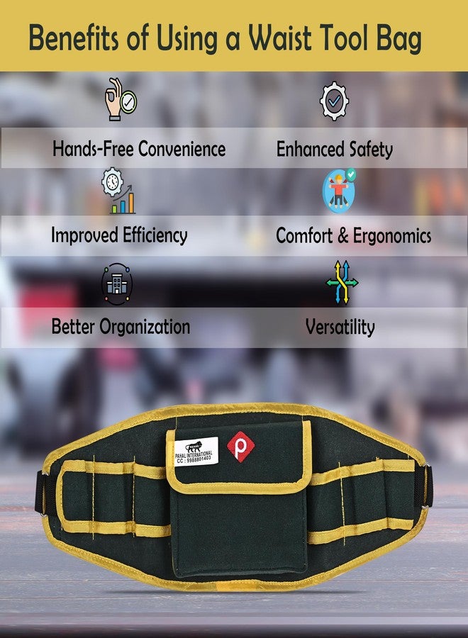 PAHAL Waist Canvas Tool Belt Heavy duty Durable Multipurpose for Tools of Electrician all Technician (L-500mm X 155mm) Green Yellow - Image 2